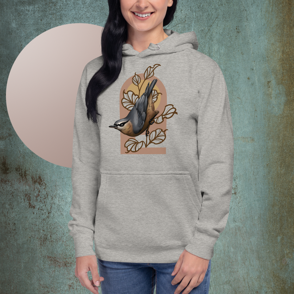 Nuthatch Hoodie – Bird Illustration Pullover | Nature Inspired Unisex Sweatshirt