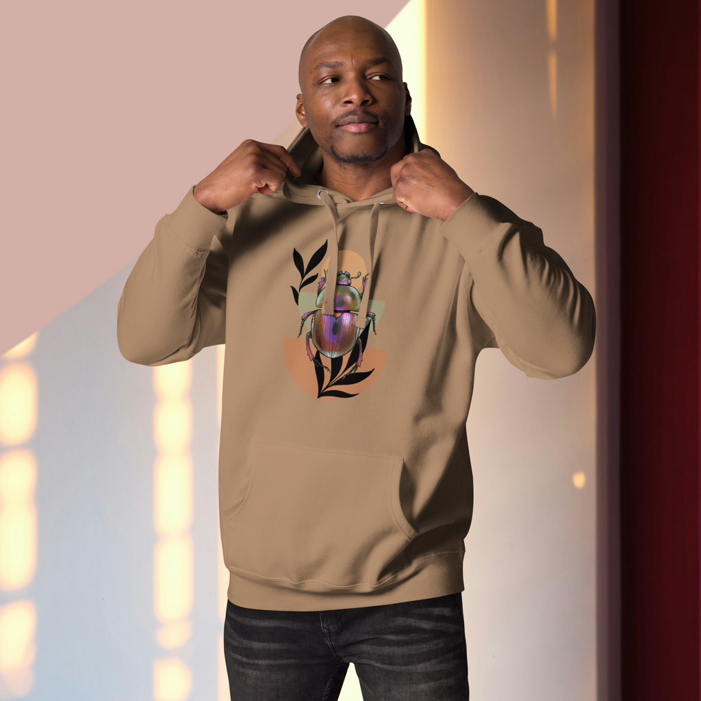 Scarab Beetle Art Hoodie – Botanical Insect Illustration | Nature Inspired Unisex Sweatshirt