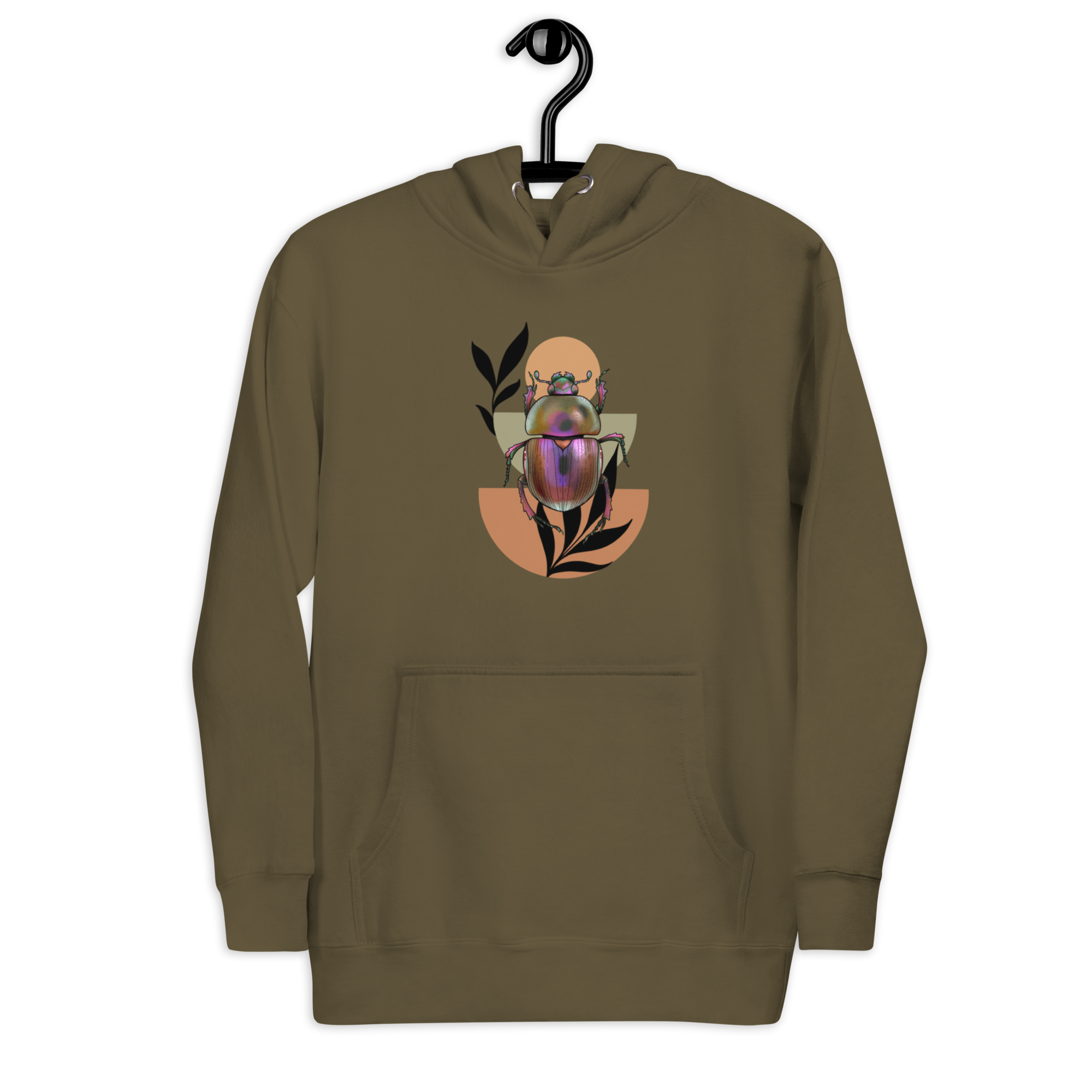 Scarab Beetle Art Hoodie – Botanical Insect Illustration | Nature Inspired Unisex Sweatshirt