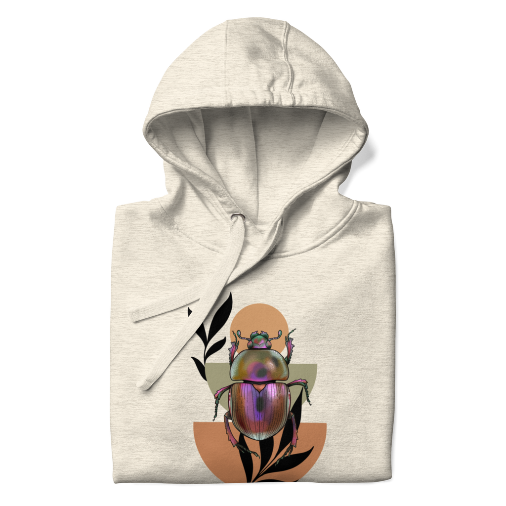 Scarab Beetle Art Hoodie – Botanical Insect Illustration | Nature Inspired Unisex Sweatshirt