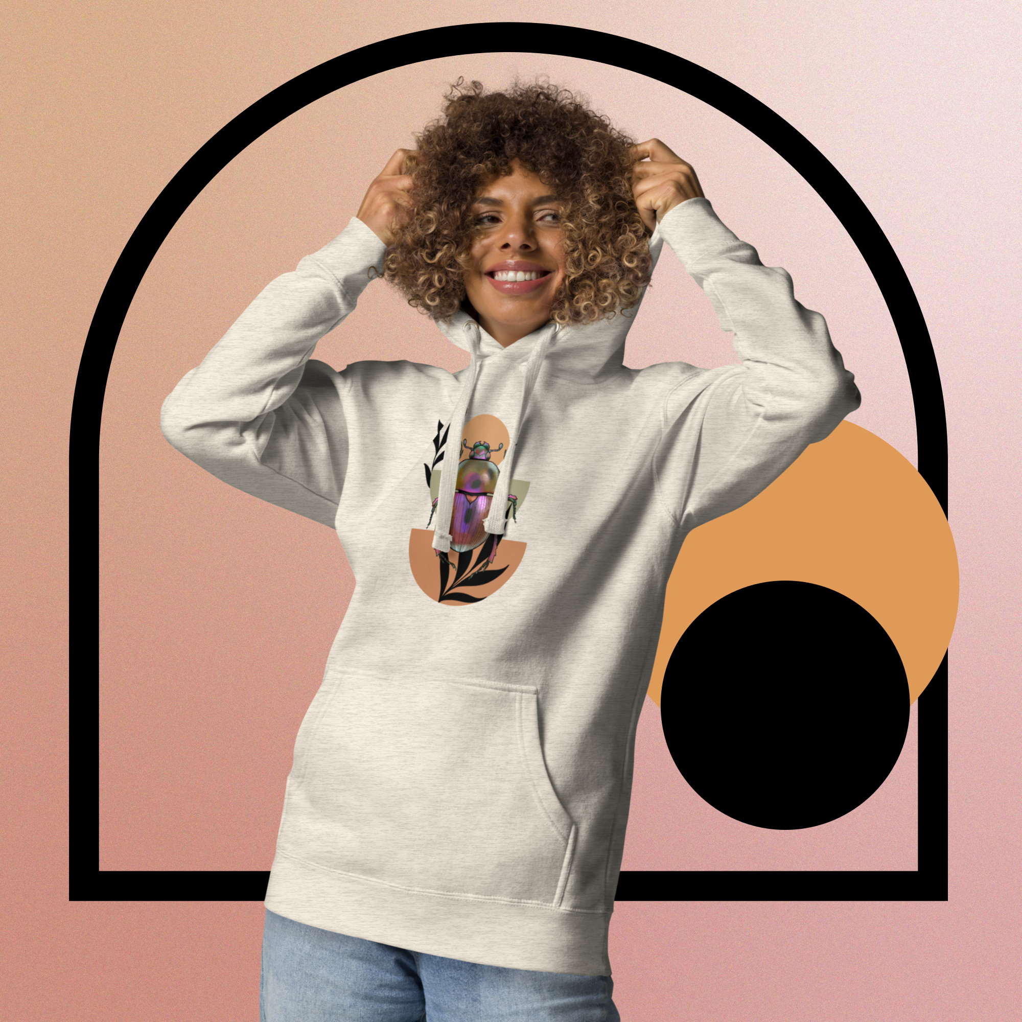 Scarab Beetle Art Hoodie – Botanical Insect Illustration | Nature Inspired Unisex Sweatshirt