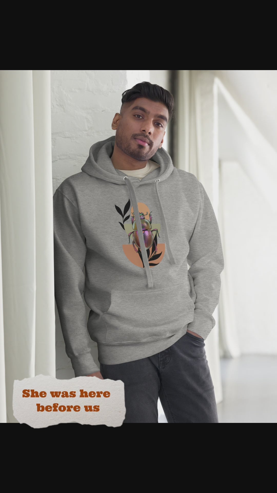 Scarab Beetle Art Hoodie – Botanical Insect Illustration | Nature Inspired Unisex Sweatshirt