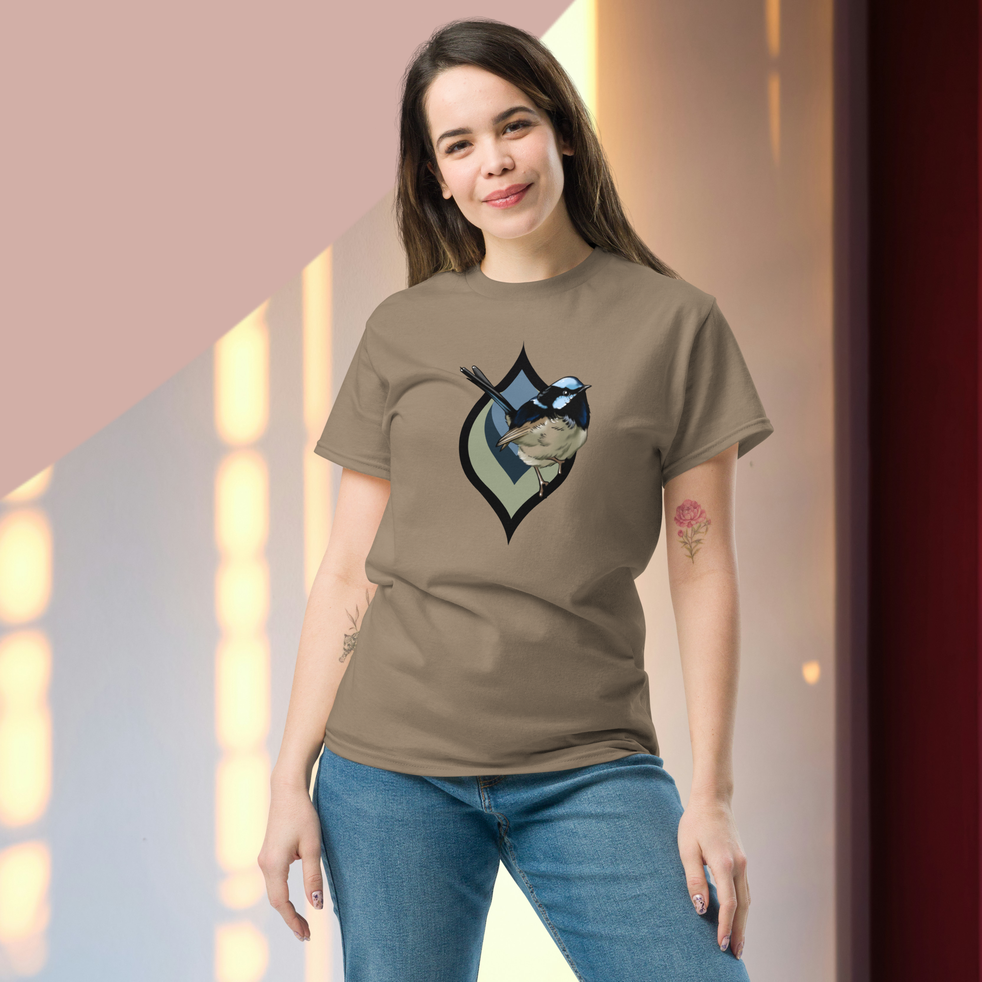 Fairy Wren Bird T-Shirt – Minimalist Nature Art Tee | Unisex Cotton Shirt