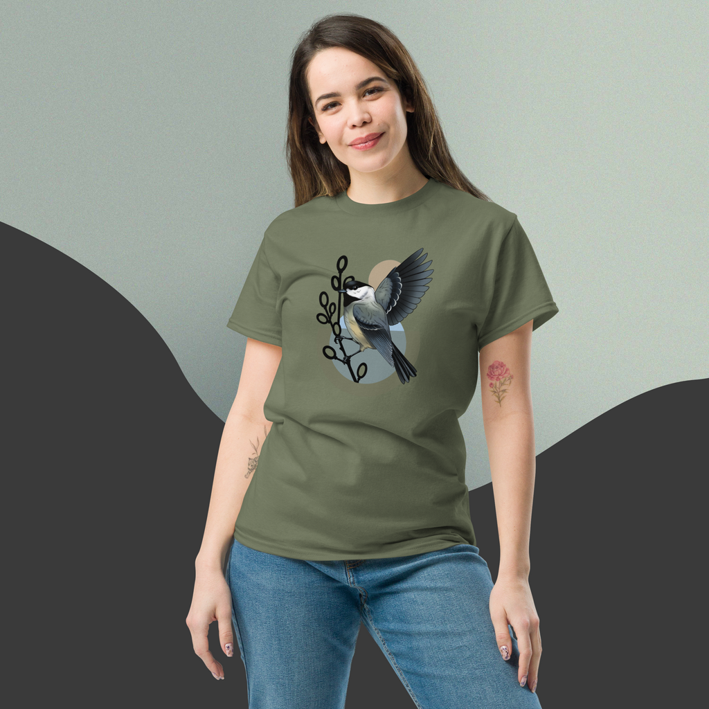 Chickadee Bird T Shirt – Minimalist Nature Art Tee | Unisex Cotton Shirt