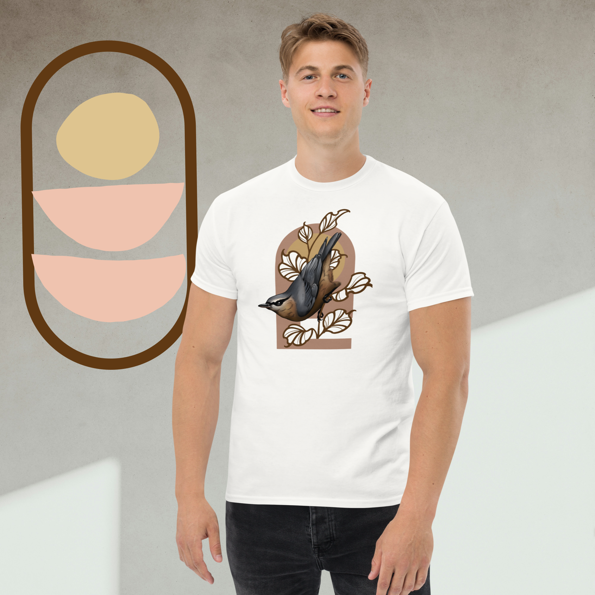 Nuthatch Bird T-Shirt – Minimalist Nature Art Tee | Unisex Cotton Shirt