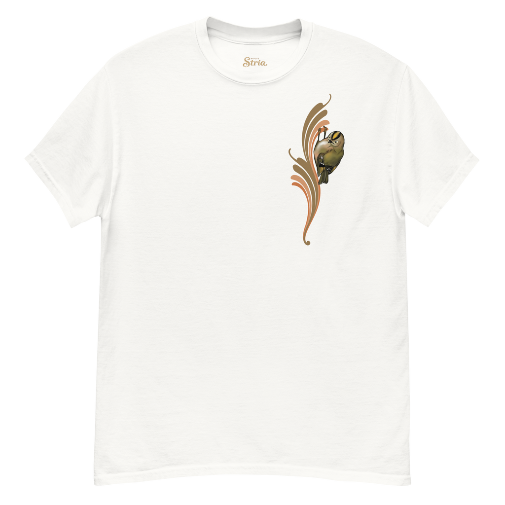 Goldcrest Bird T-Shirt – Minimalist Nature Art Tee | Unisex Cotton Shirt
